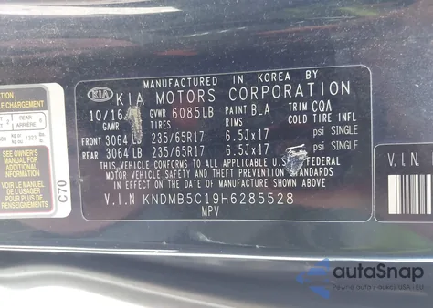 2017 Kia Sedona Lx from USA, damaged, VIN KNDMB5C19H6285528